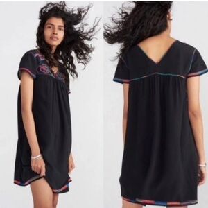 Madewell Black Silk Embroidered Dress​
